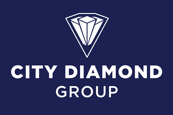 City Diamond identity design - logo on blue